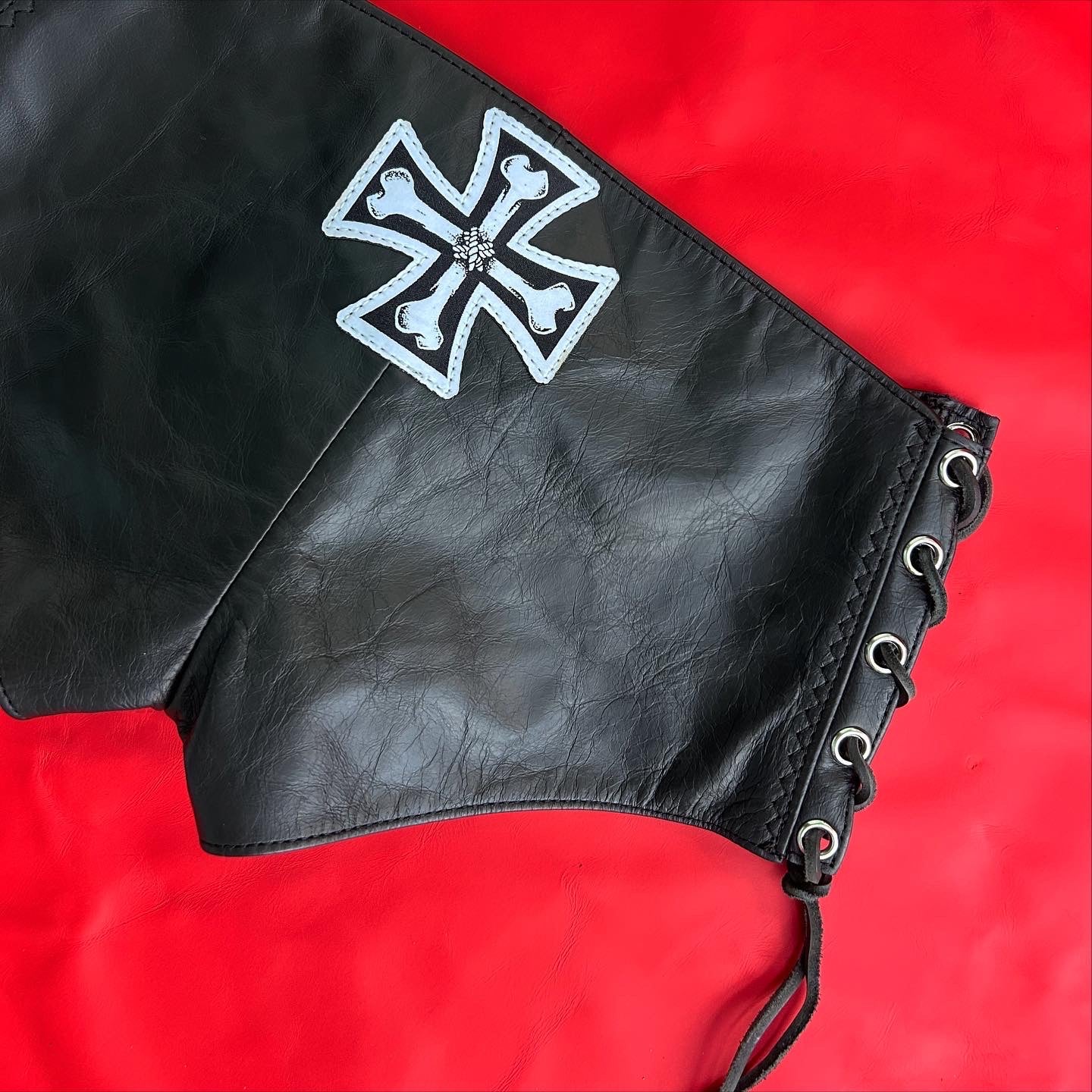 Black leather micro shorts