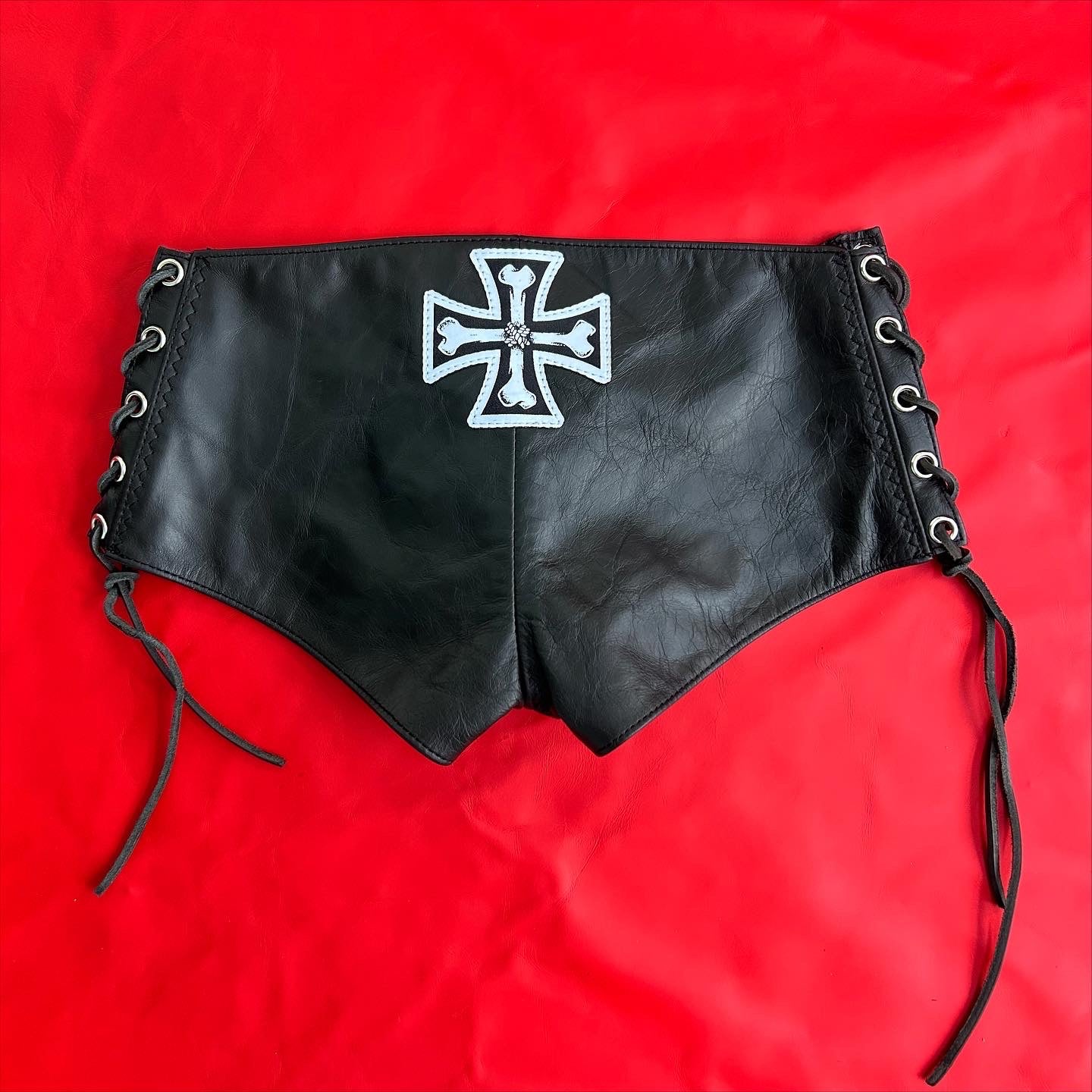Black leather micro shorts