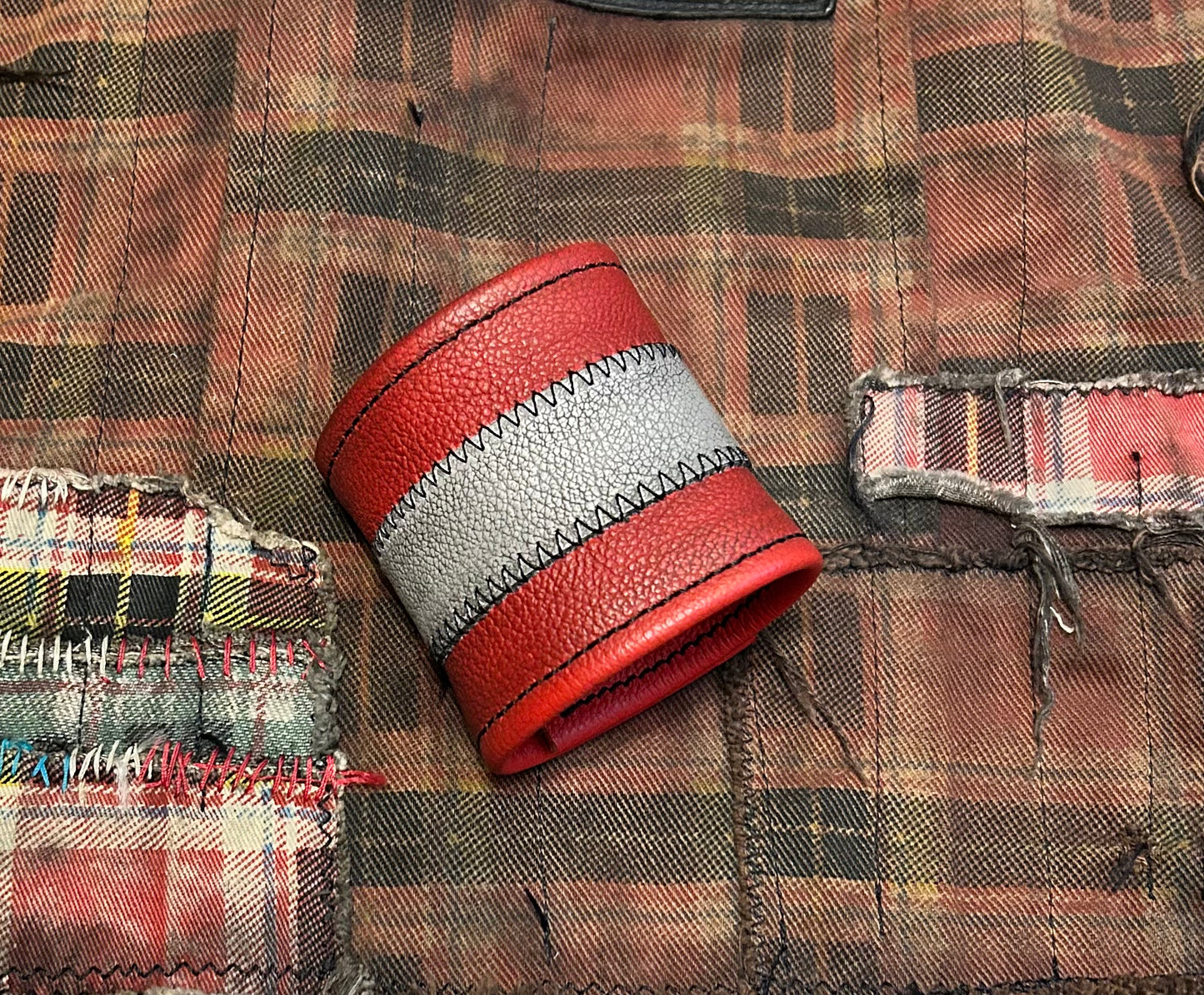 Red & white leather cuff