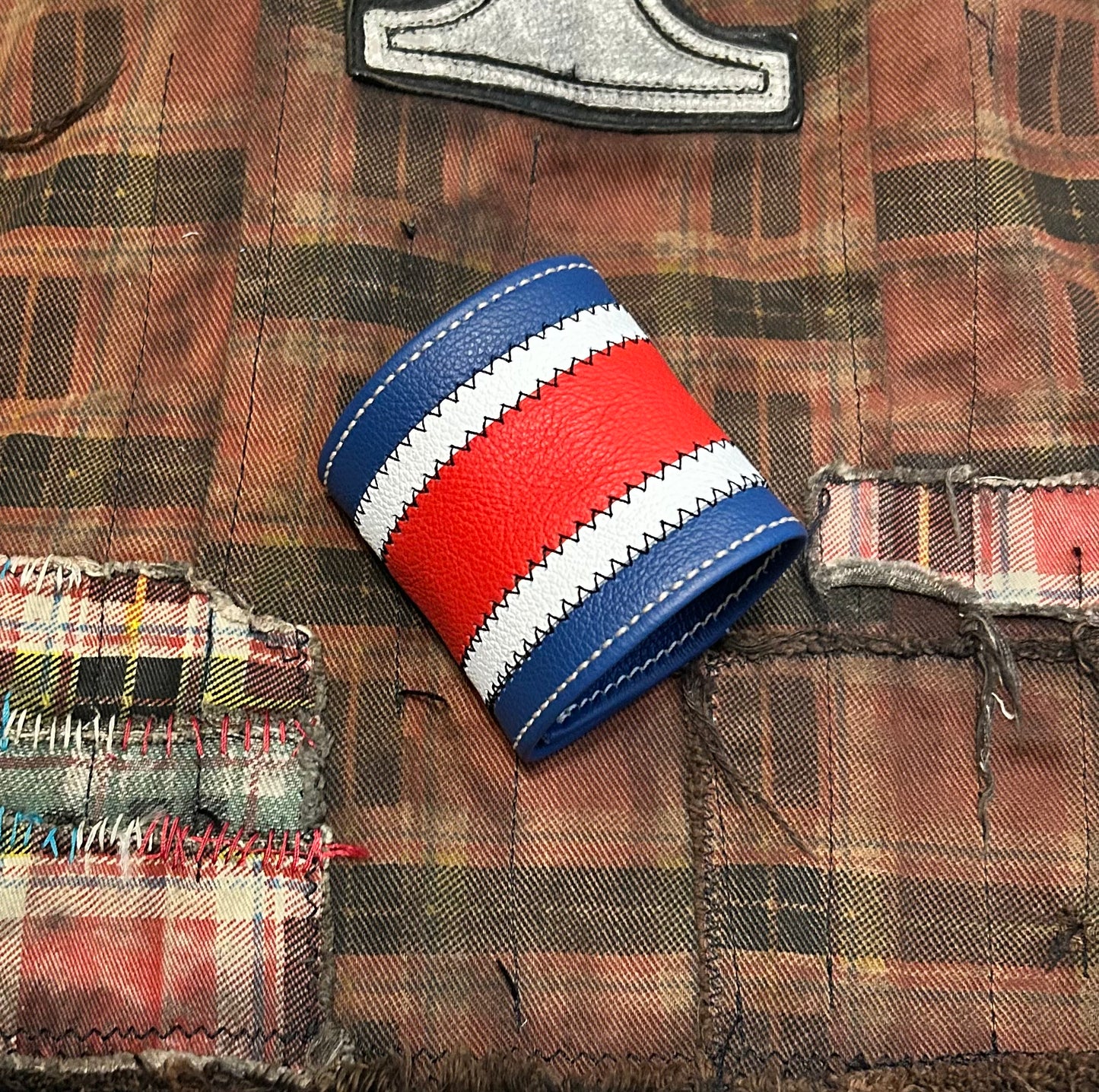 Red, white & blue leather cuff