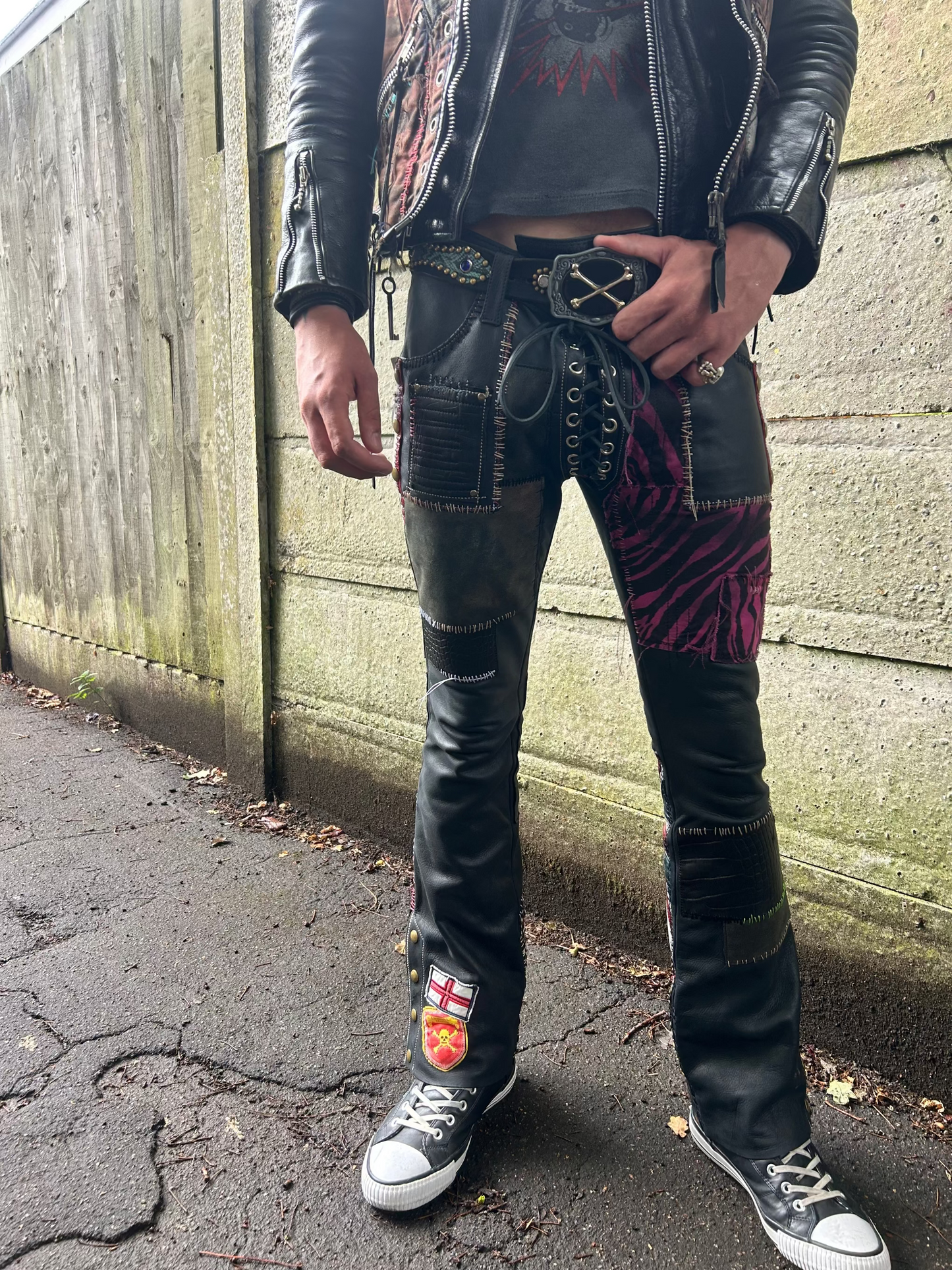 Patchwork leather trousers