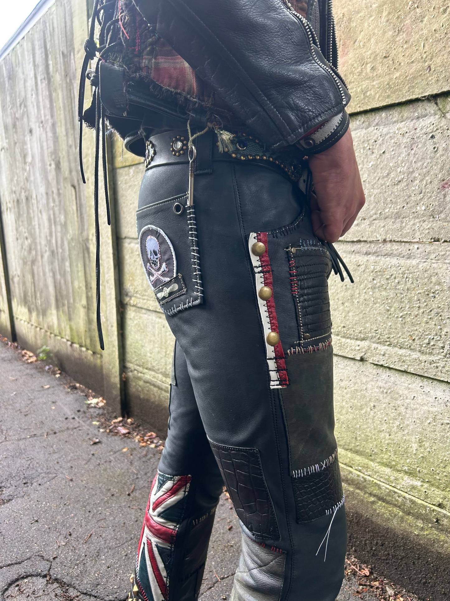Patchwork leather trousers