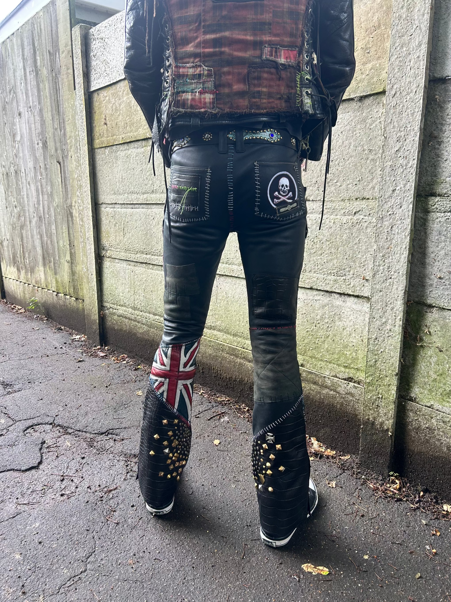 Patchwork leather trousers