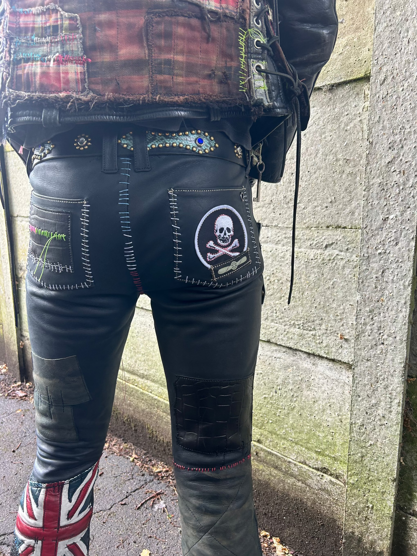 Patchwork leather trousers