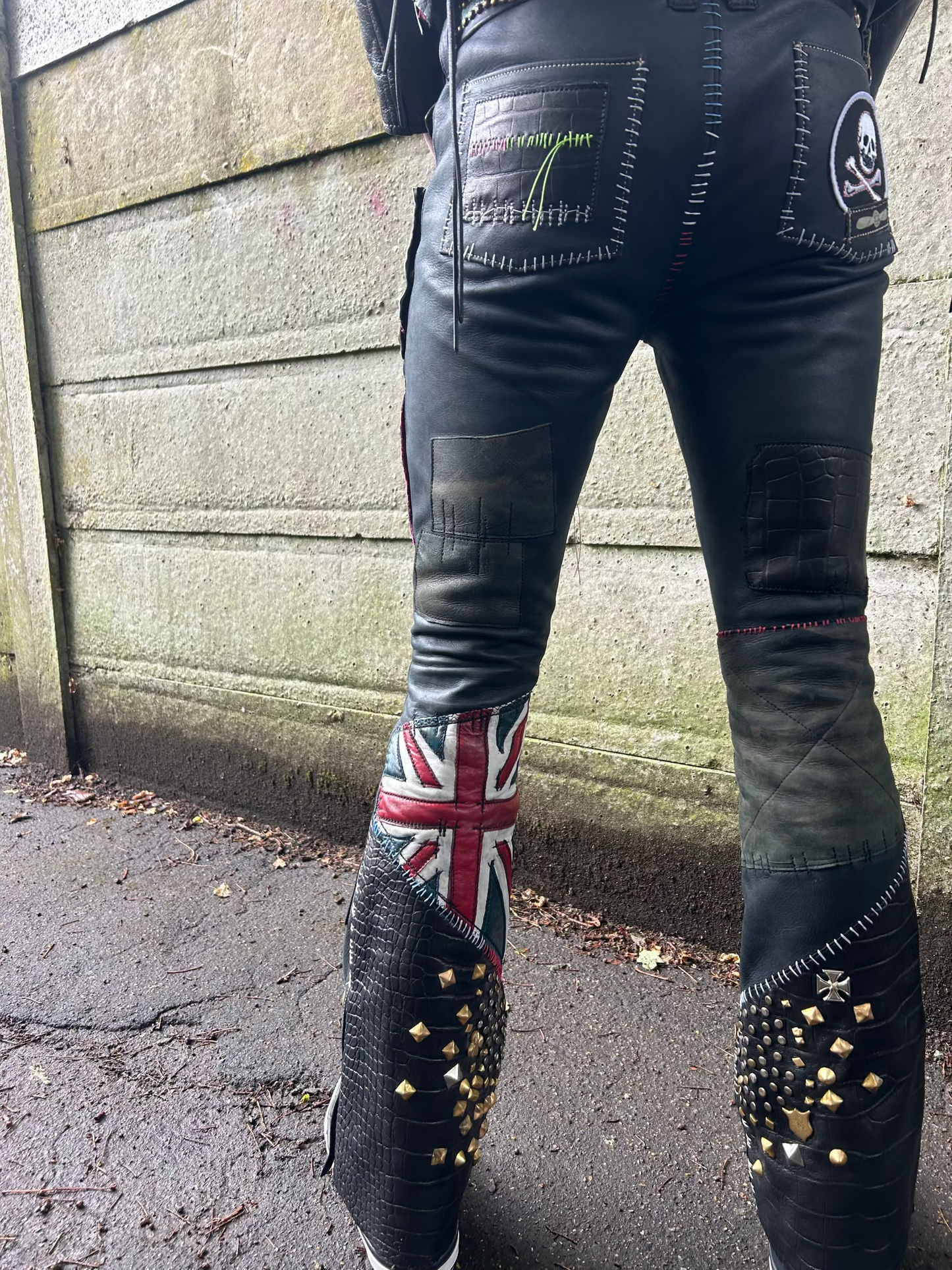 Patchwork leather trousers