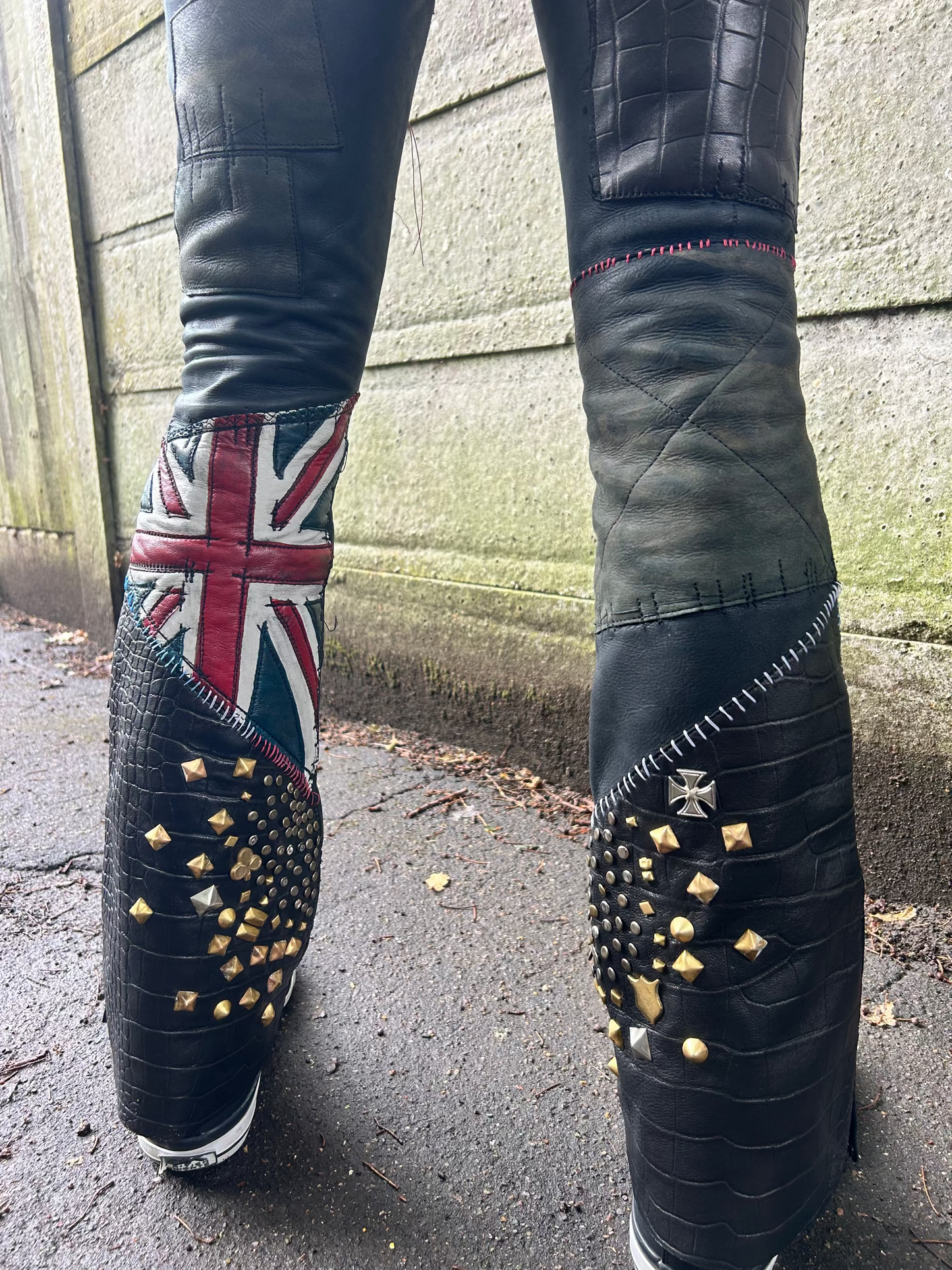 Patchwork leather trousers