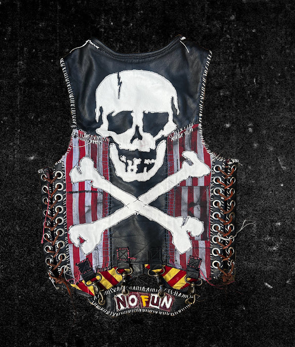'No Fun' custom leather waistcoat