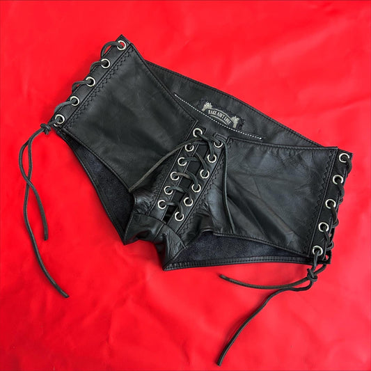 Black leather micro shorts