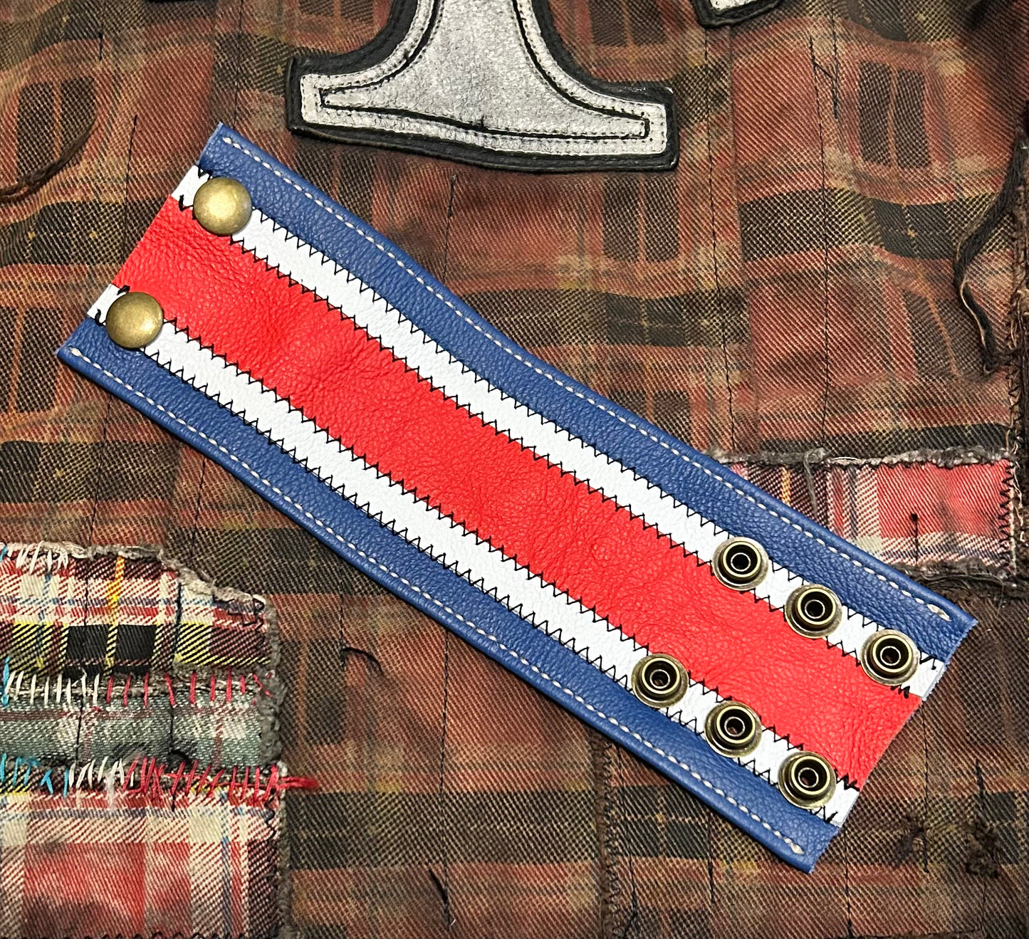 Red, white & blue leather cuff