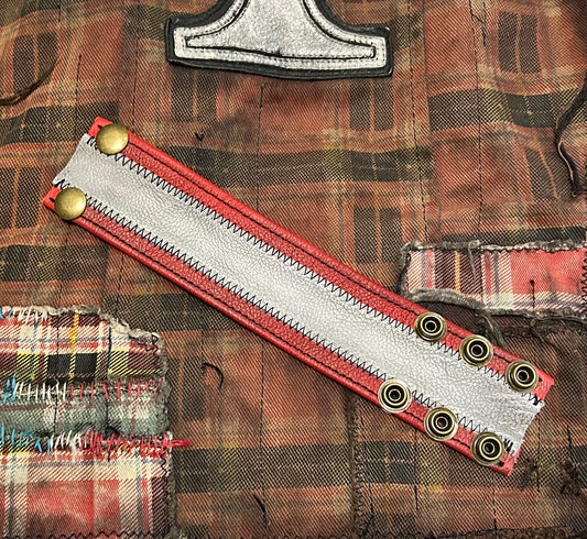 Red & white (thin) leather cuff