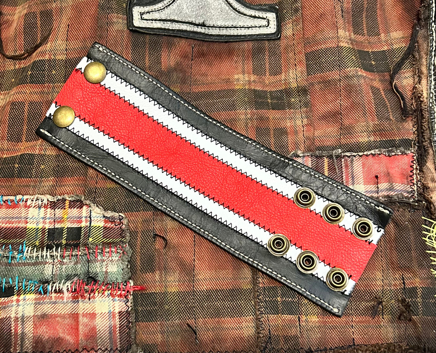 Red, white & black leather cuff