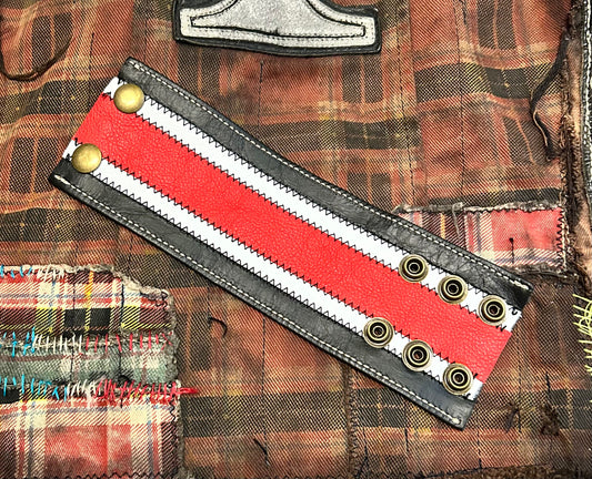 Red, white & black leather cuff