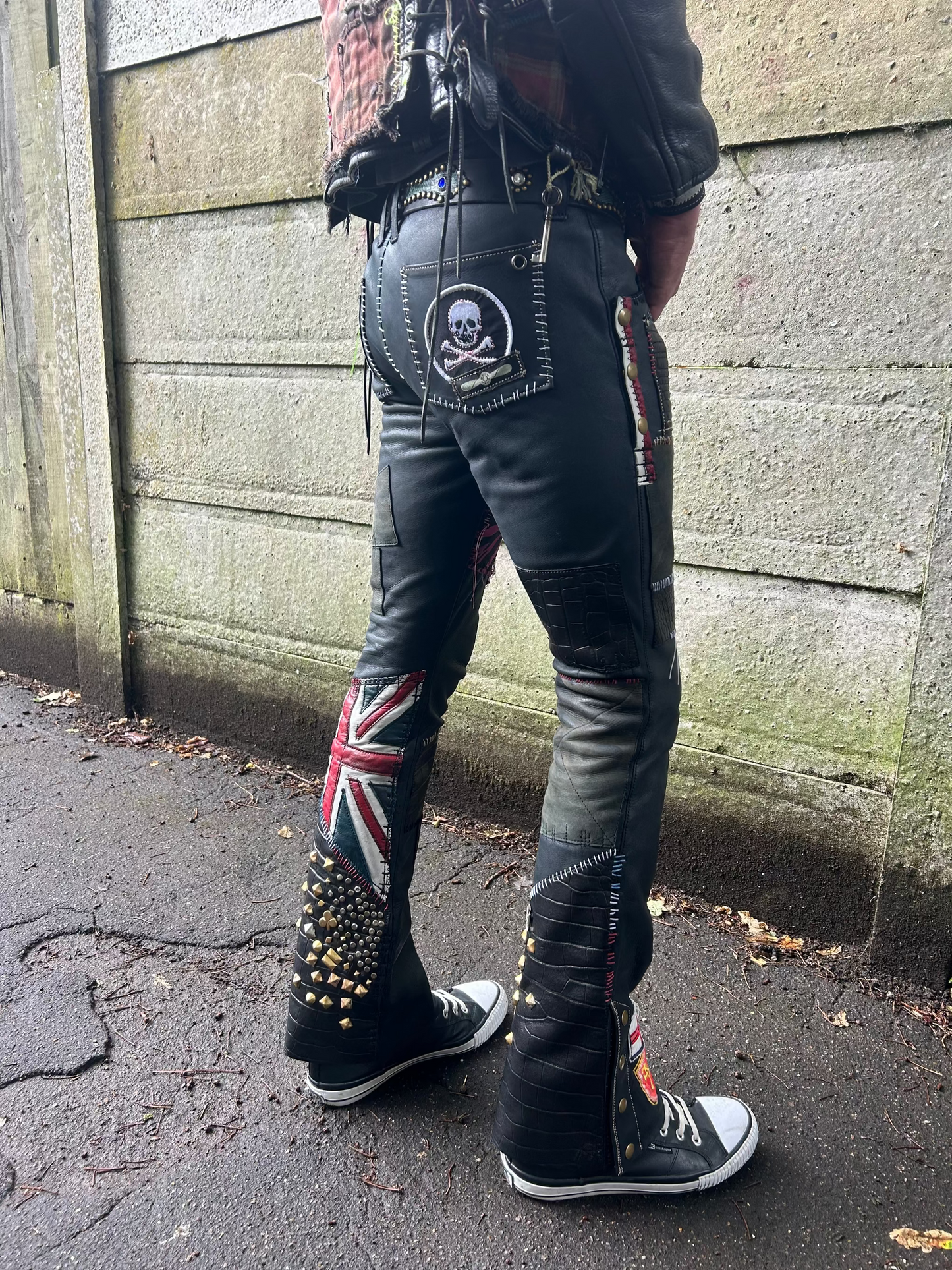 Patchwork leather trousers